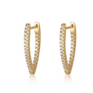 925 Sterling Silver Gold plated Crystal CZ Oval Hoop Earrings